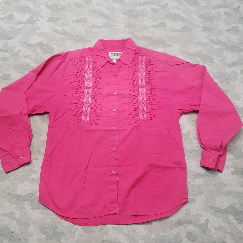Wrangler Top Womens Small Pink Long Sleeve Button Up Western Ruffled‎ Cowgirl